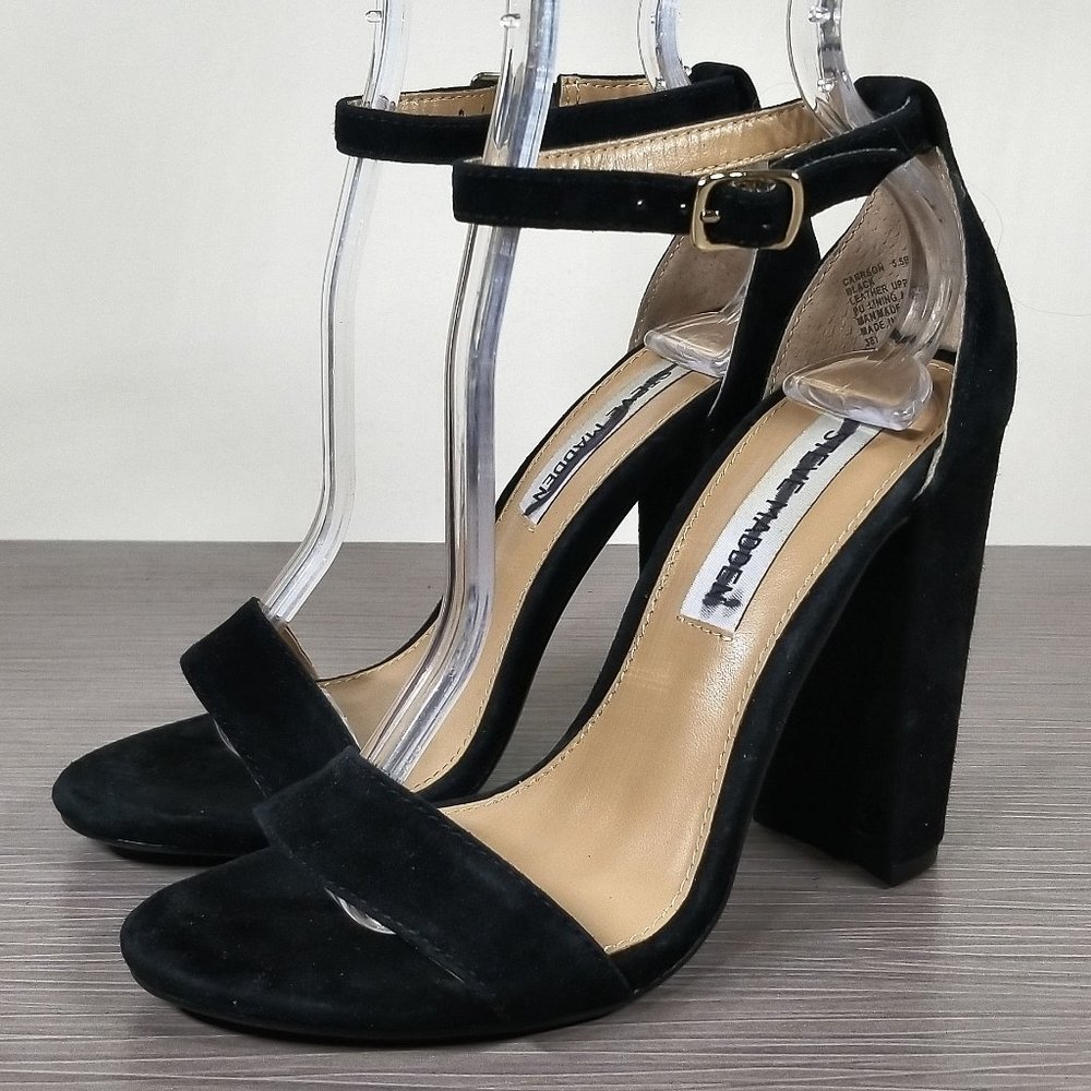 Steve Madden Carrson Block Heel Sandal, Black Suede, Womens Size 5.5 B